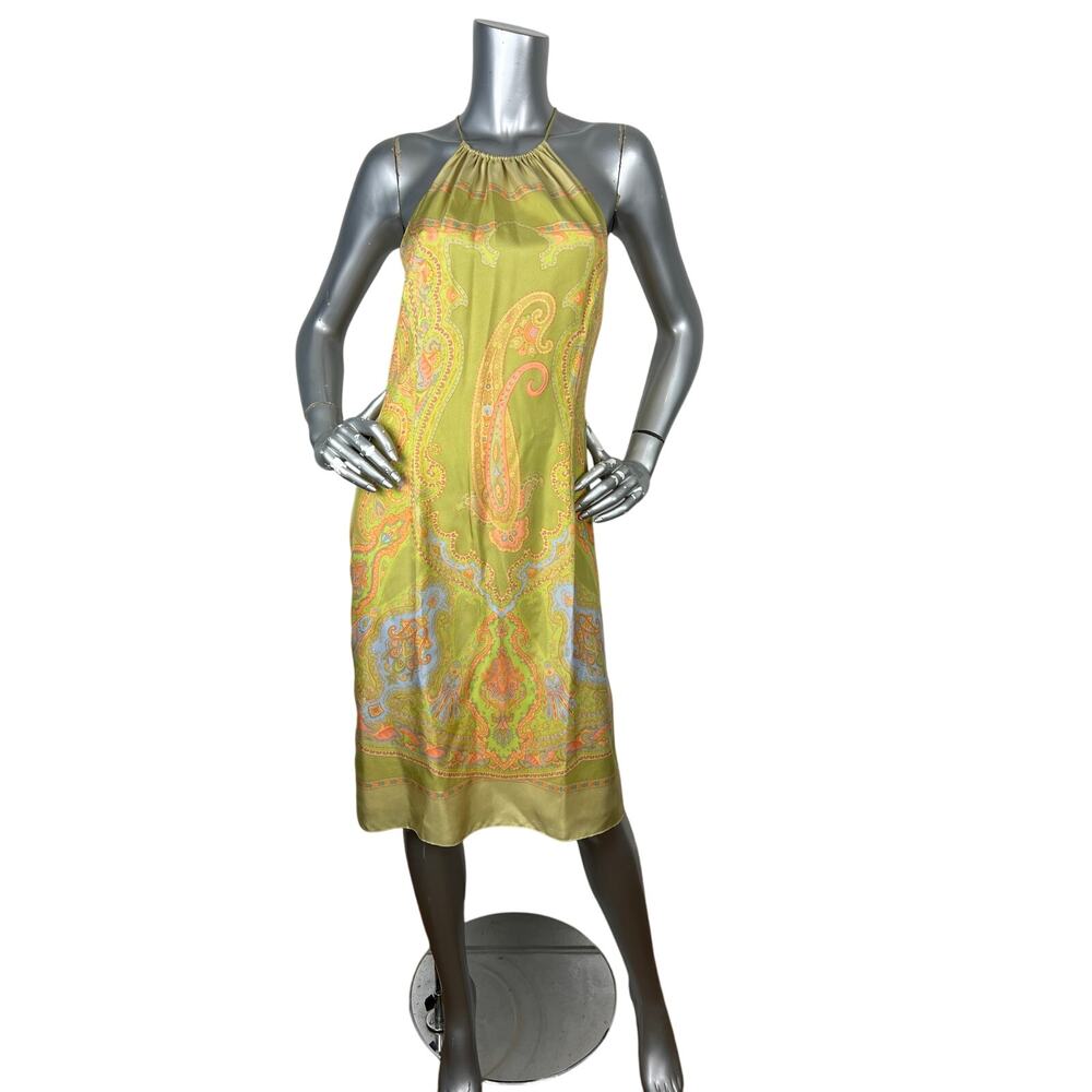 J. McLaughlin Silk Paisley Dress Mint Green   Halter Sz 10 NWT